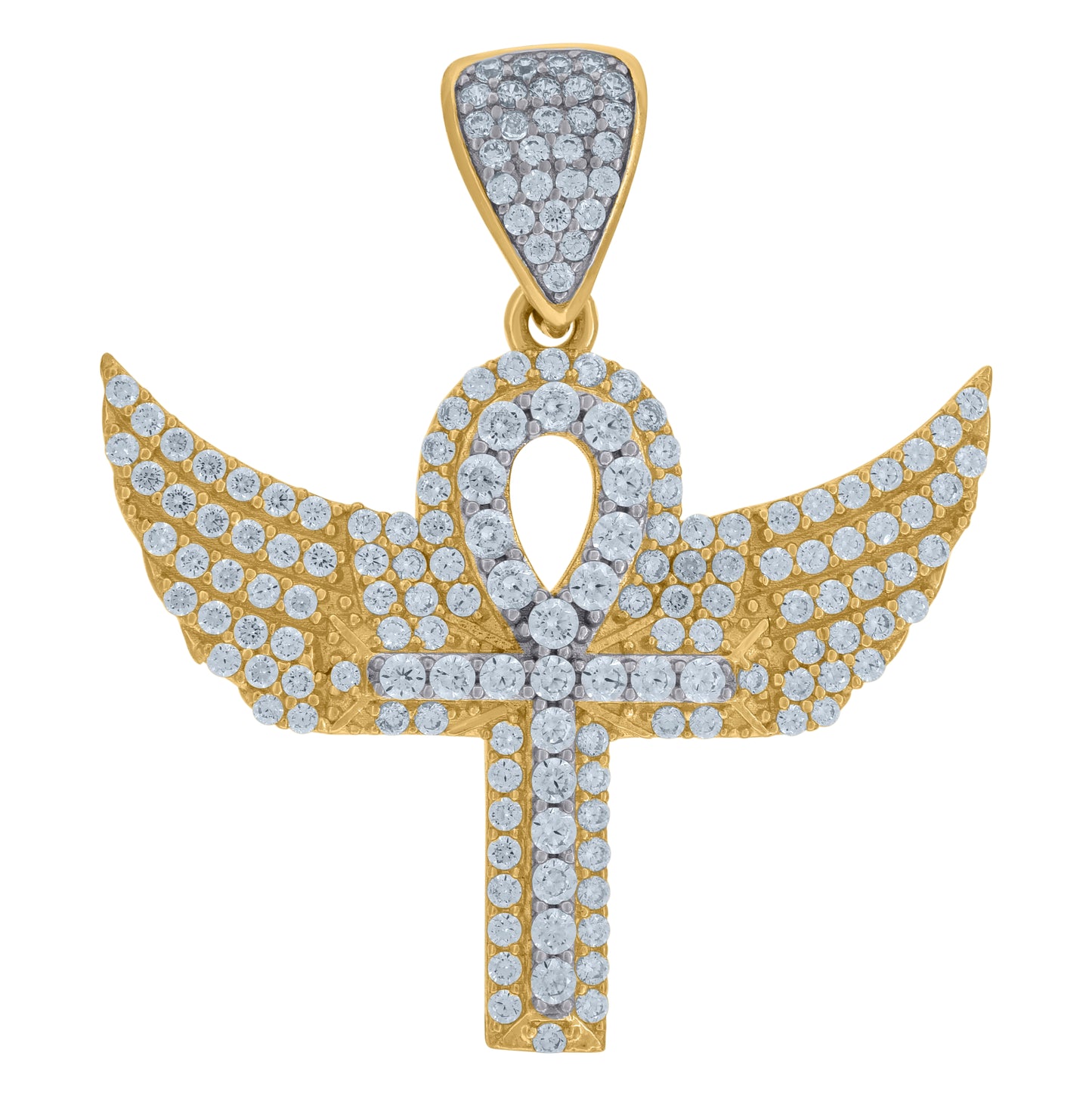 10K Two-Tone Gold Cubic Zirconia Ankh Wings Religious Charm Pendant