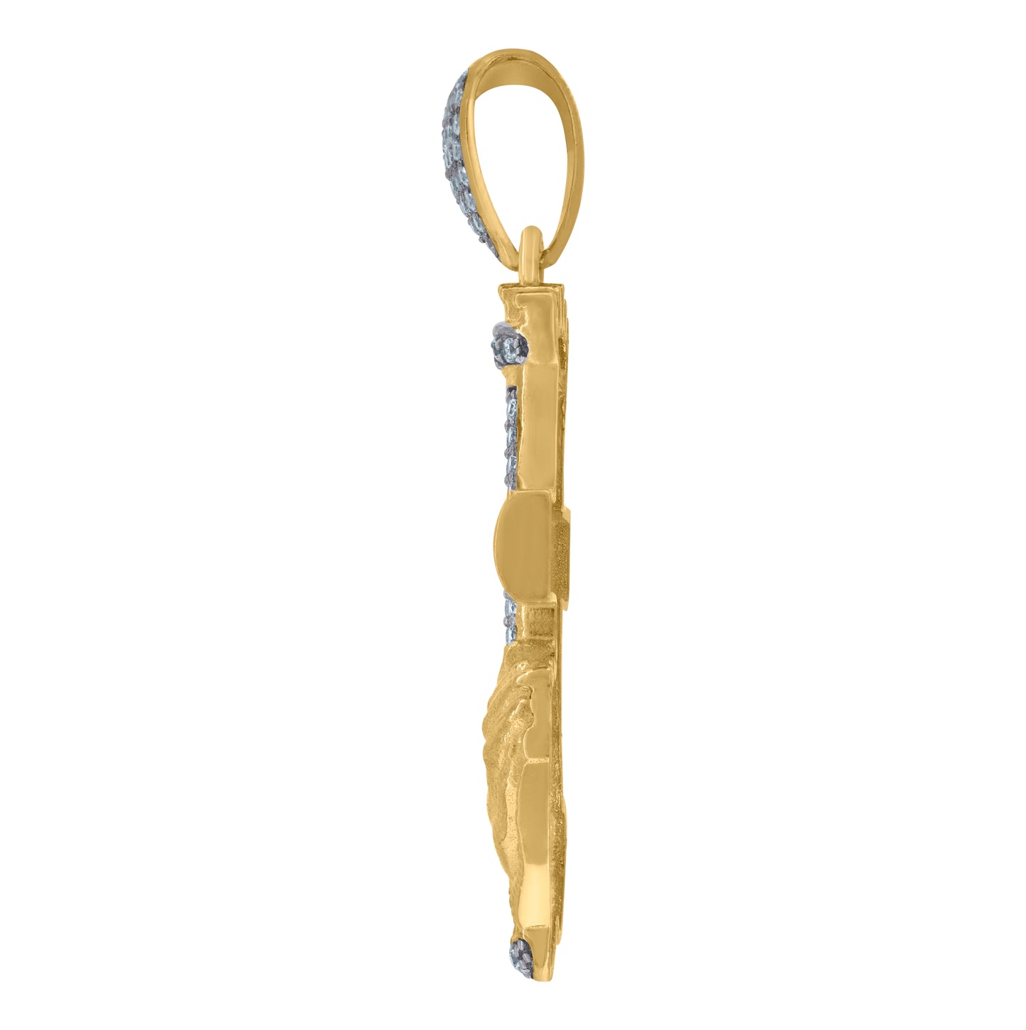 10K Two-Tone Gold Cubic Zirconia Cross Praying Hands Religious Charm Pendant