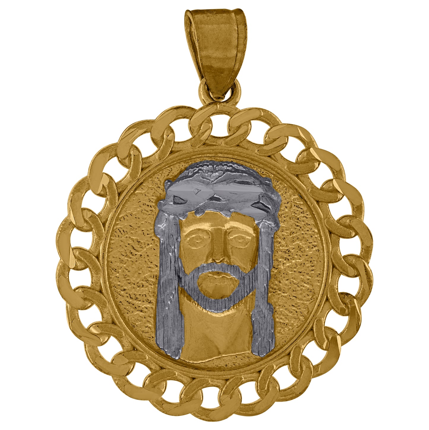 10K Two-Tone Gold Jesus Face Religious Medallion Charm Pendant