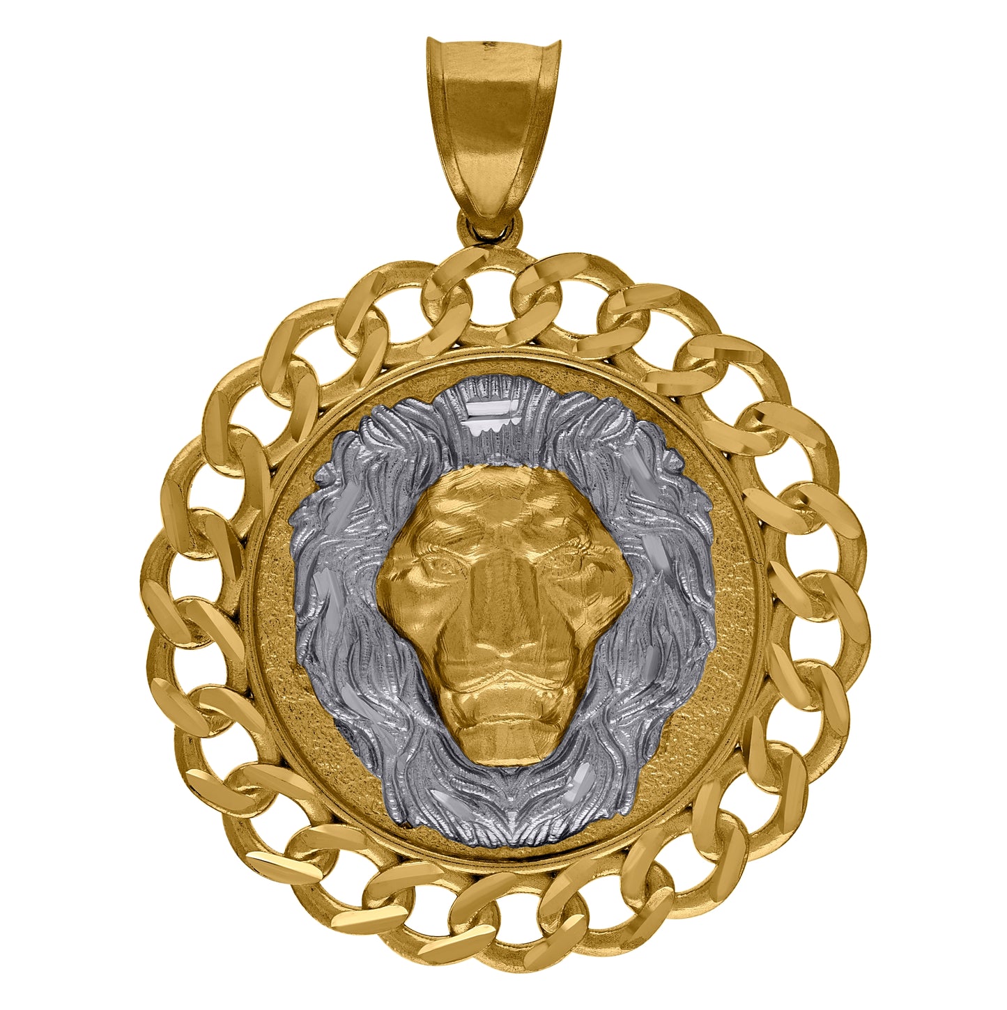 10K Two-Tone Gold Lion Face Leo Animal Medallion Charm Pendant