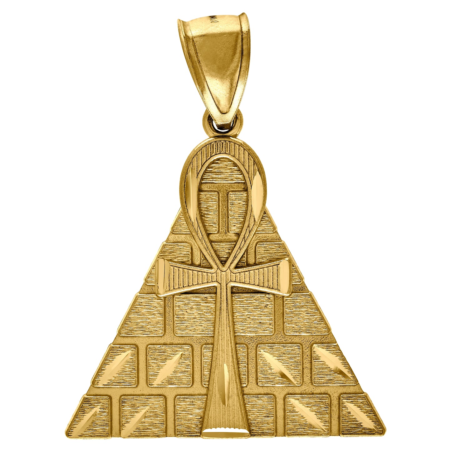 10K Yellow Gold Diamond-Cut Ankh Pyramid Religious Charm Pendant