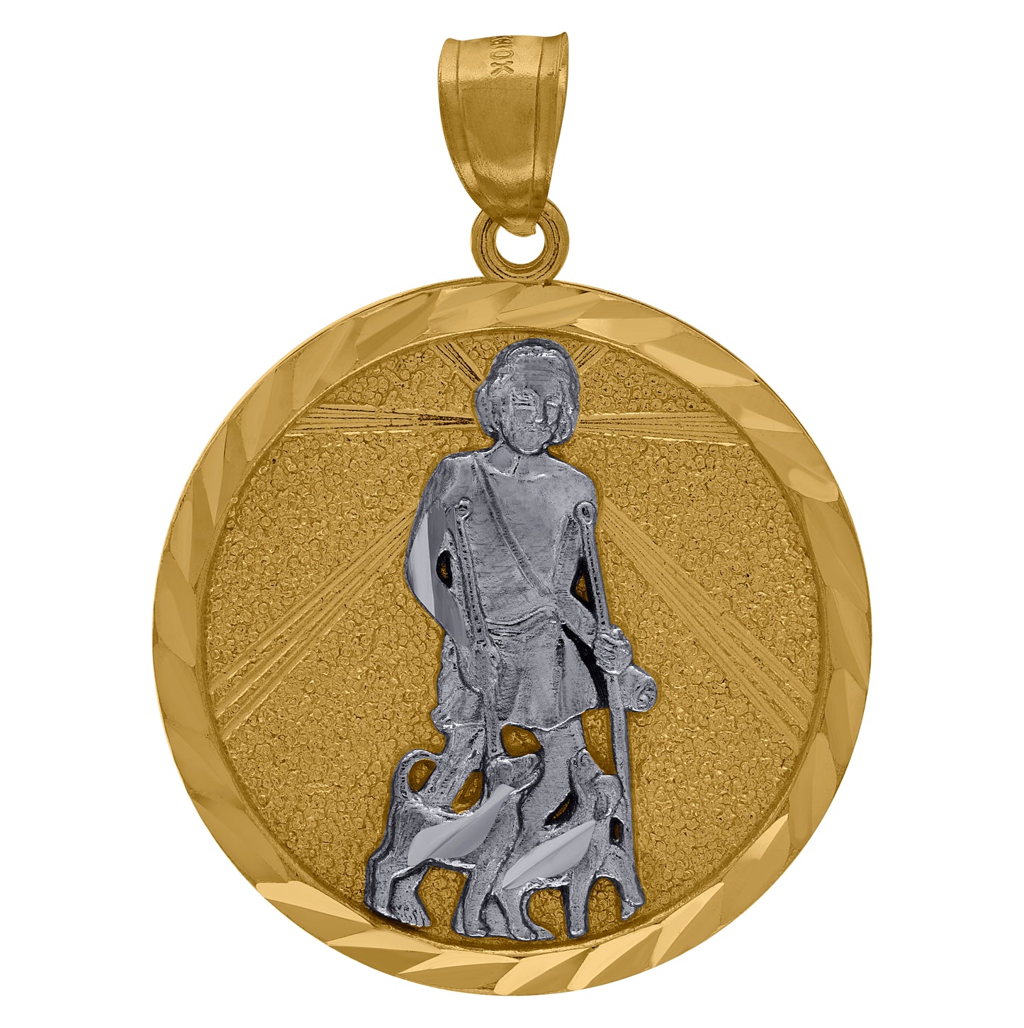 10K Two-Tone Gold Diamond-Cut Saint Lazarus Religious Charm Pendant
