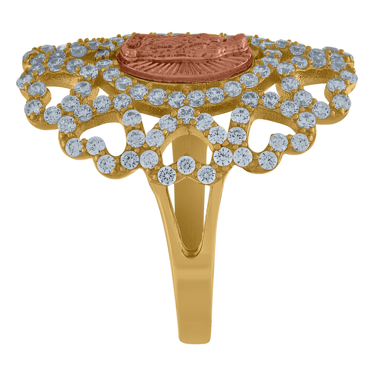 10K Two-Tone Gold Womens Cubic-Zirconia Guadalupe Religious Ring