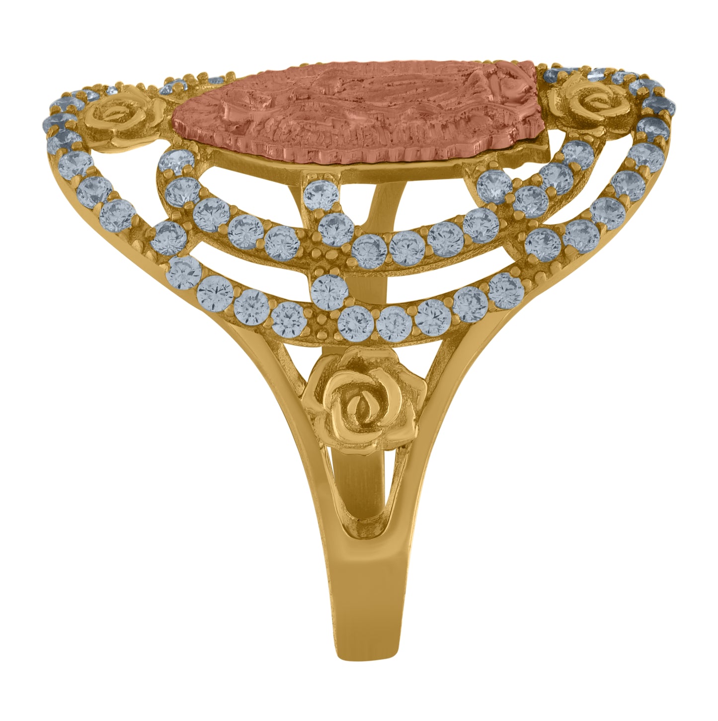 10K Two-Tone Gold Womens Cubic-Zirconia Guadalupe Religious Ring
