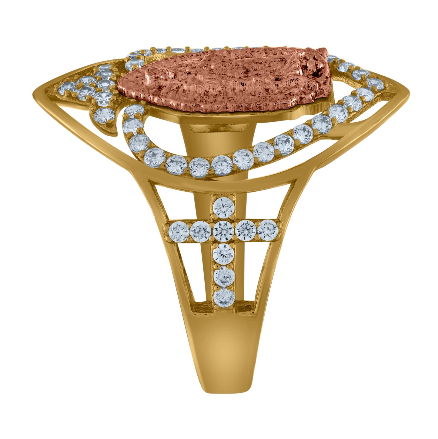 10K Two-Tone Gold Womens Cubic-Zirconia Guadalupe Religious Ring