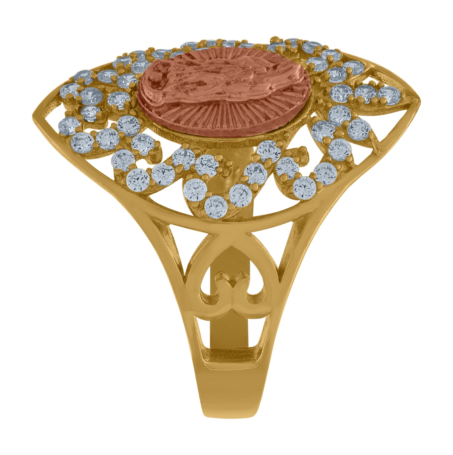 10K Two-Tone Gold Womens Cubic-Zirconia Guadalupe Religious Ring