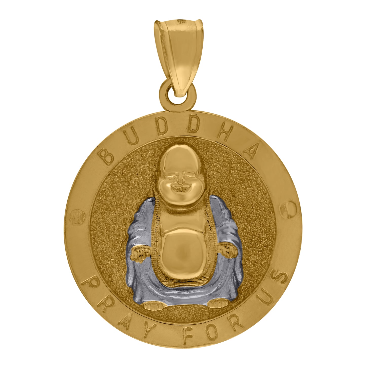 10K Two-Tone Gold Textured Buddha Religious Charm Pendant