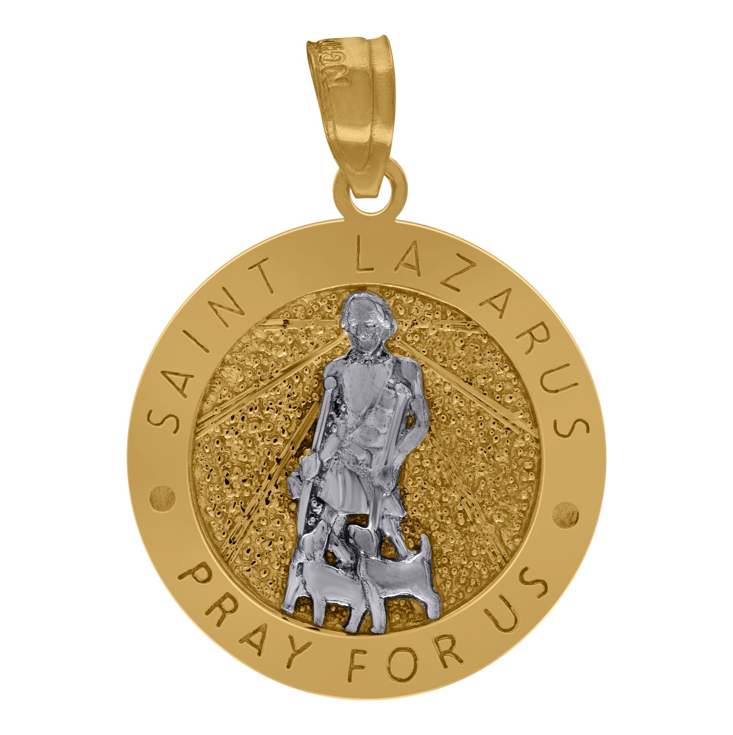 10K Two-Tone Gold Mens Religious St. Lazarus Pendant