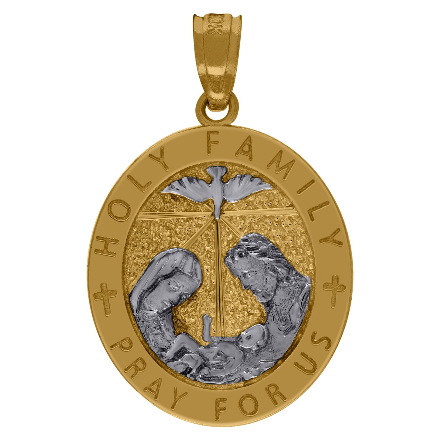 10K Two-Tone Gold Mens Religious Holy Family Pendant
