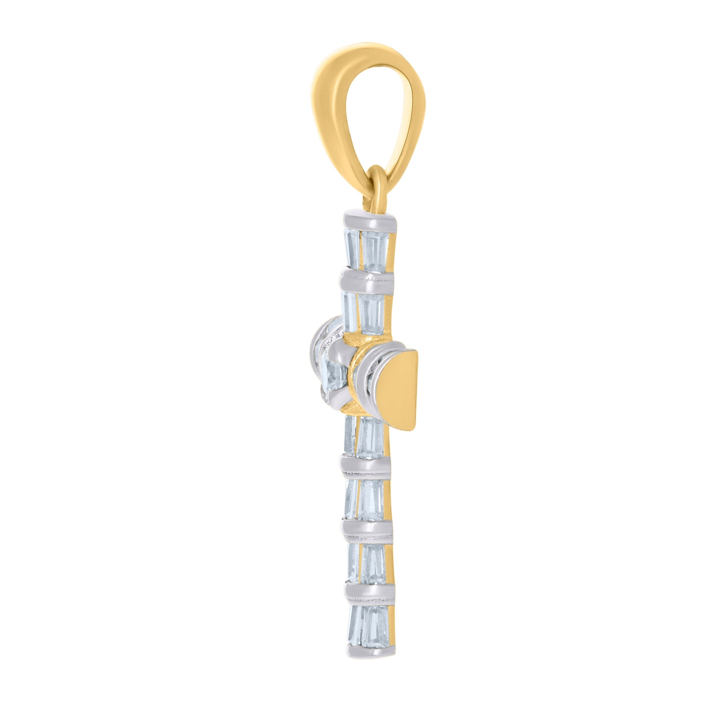 Sterling Silver Yellow-Tone Womens Baguette Round Cubic-Zirconia Cross Religious Charm Pendant