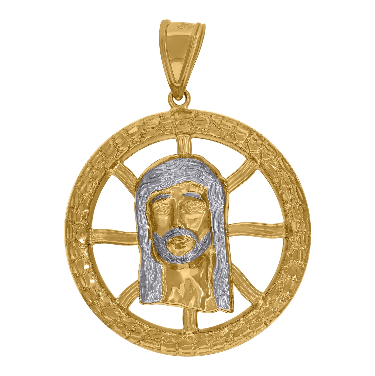 10K Two-Tone Gold Mens Religious Jesus Medallion Pendant