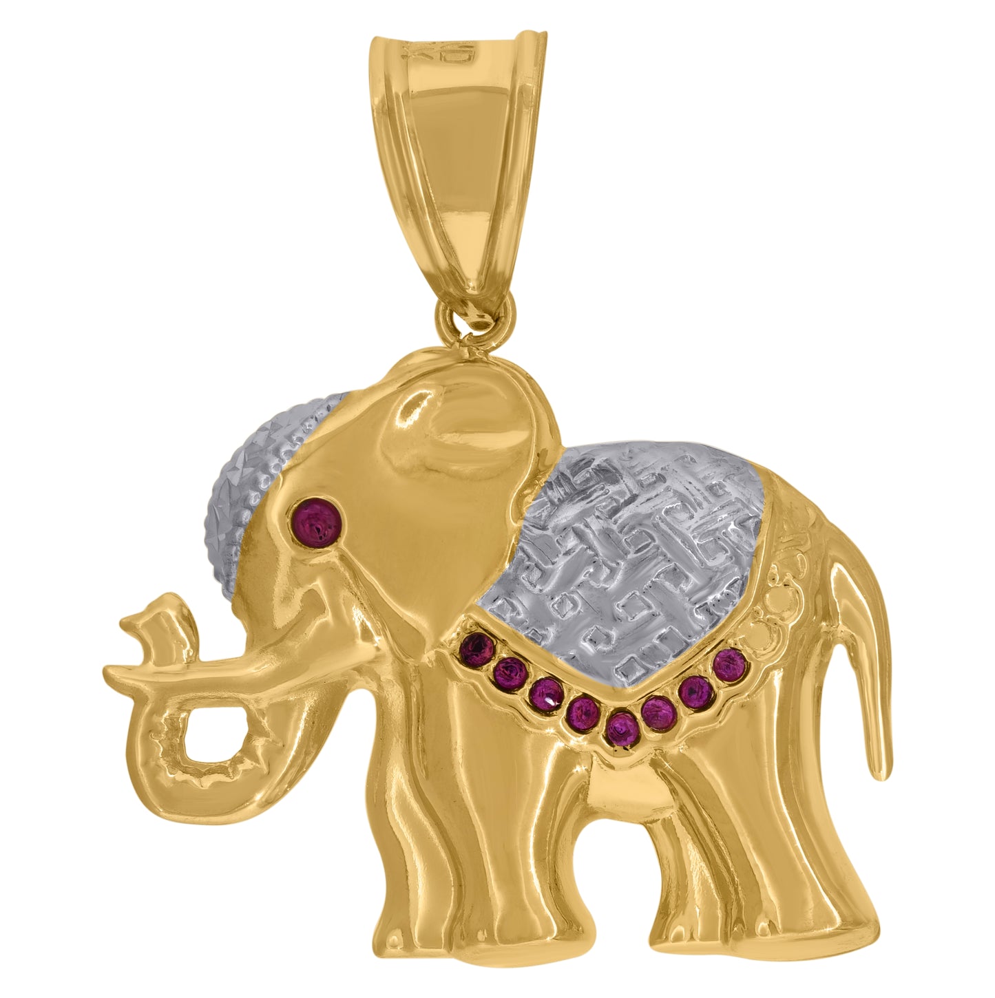 10K Two-Tone Gold Men Cubic-Zirconia Good Luck Elephant Pendant