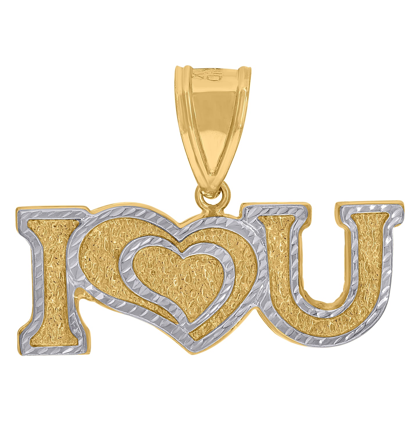 10K Two-Tone Gold Mens I Love You Heart Talking Pendant