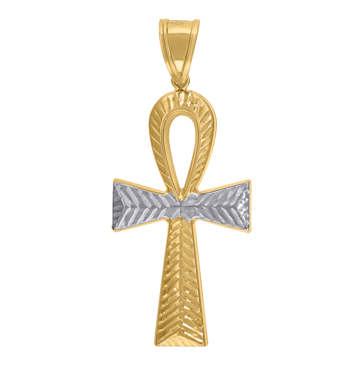 10K Two-Tone Gold Mens Religious Ankh Cross Pendant