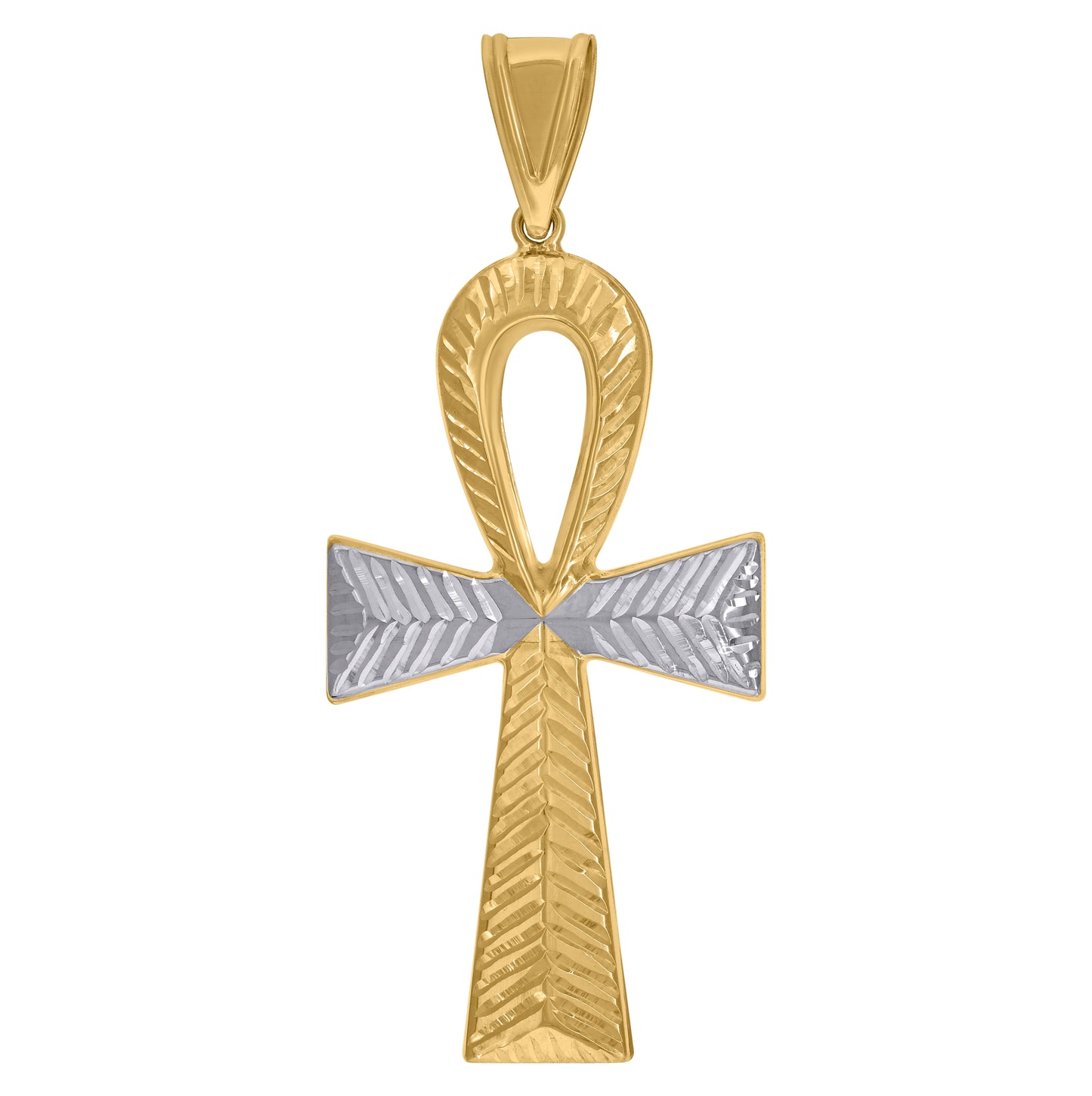 10K Two-Tone Gold Mens Religious Ankh Cross Pendant
