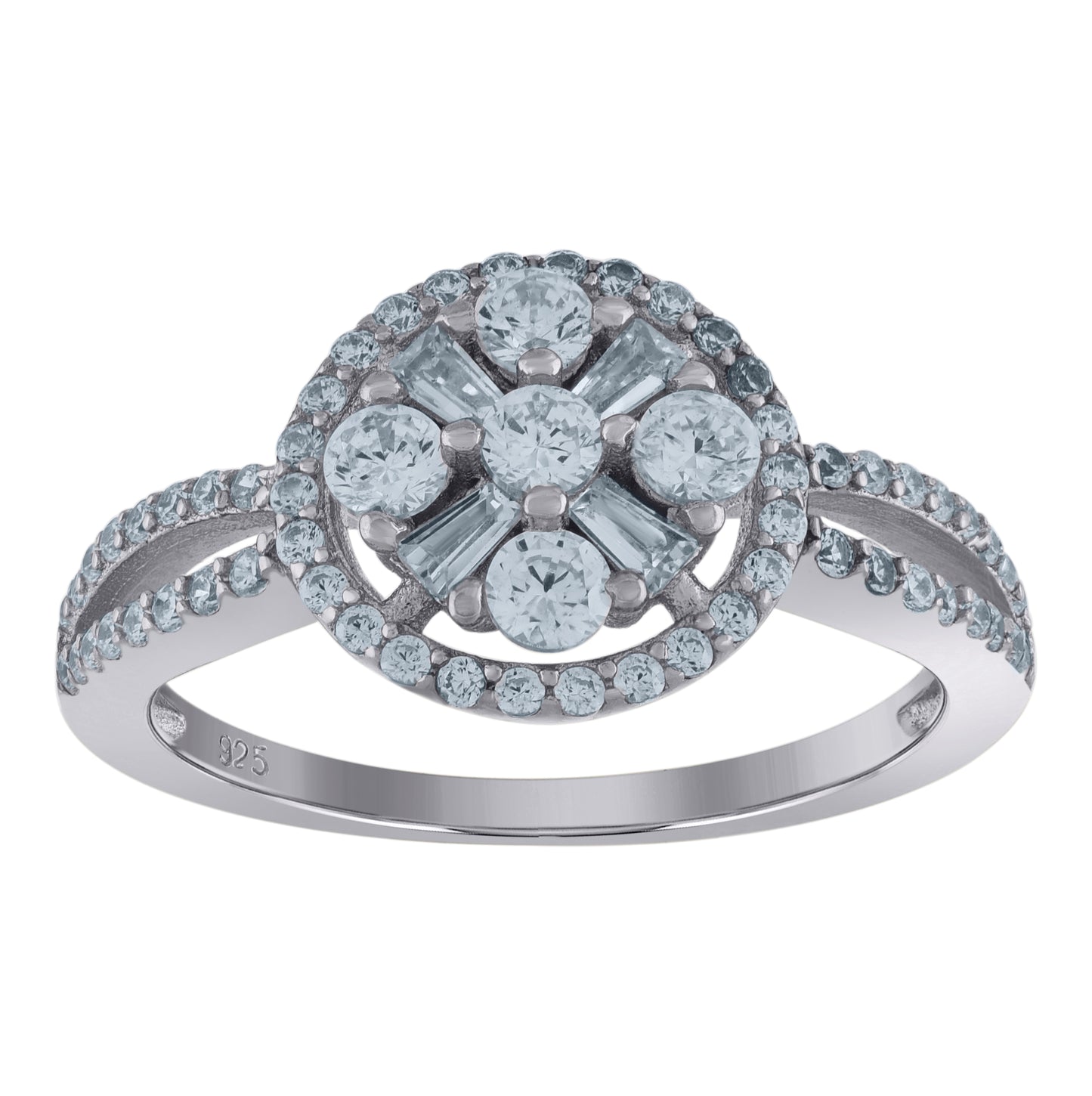 Sterling Silver Womens Baguette Cubic-Zirconia Bridal Anniversary Engagement Wedding Ring