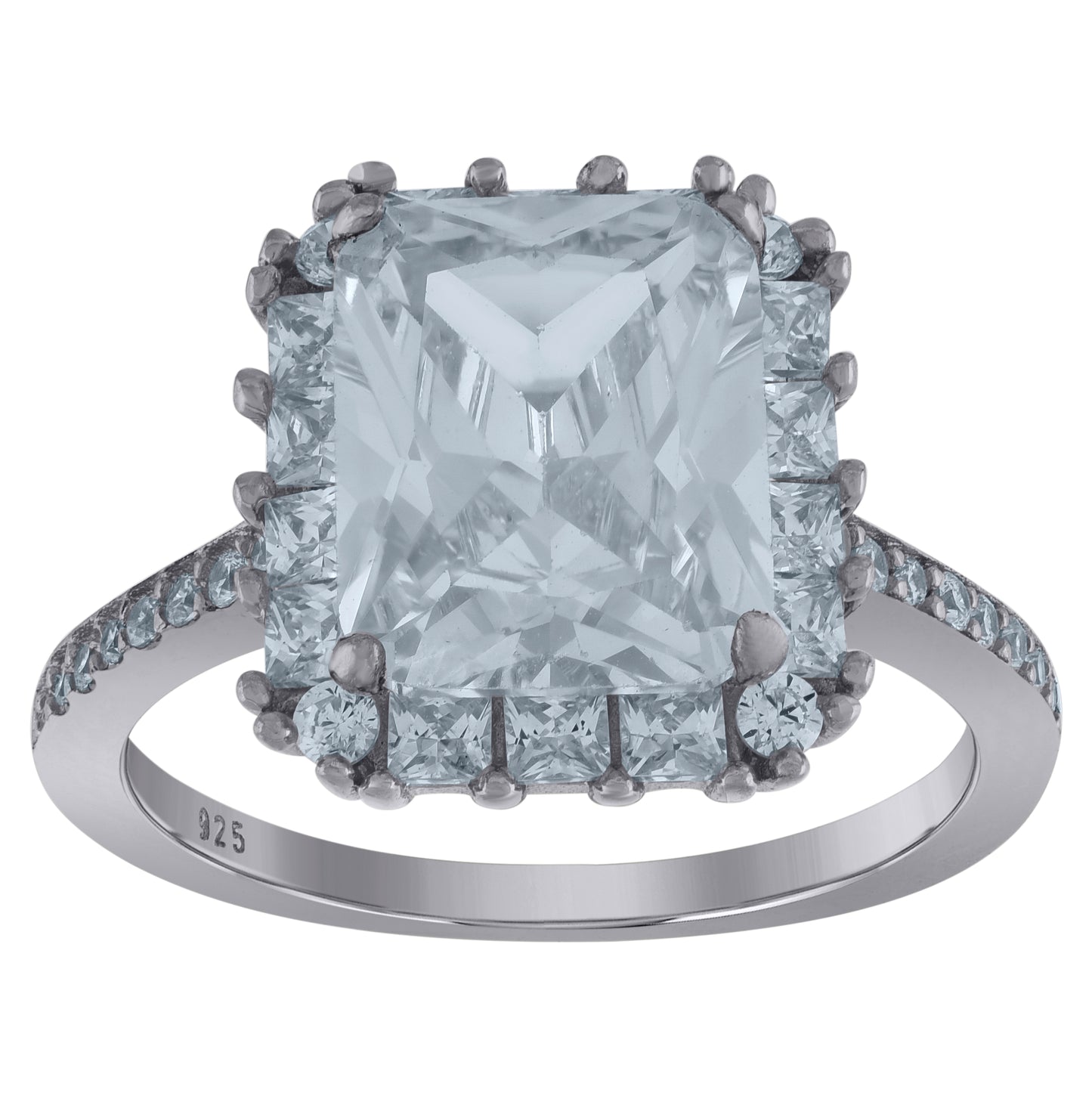 Sterling Silver Womens Emerald Cubic-Zirconia Bridal Anniversary Engagement Wedding Ring
