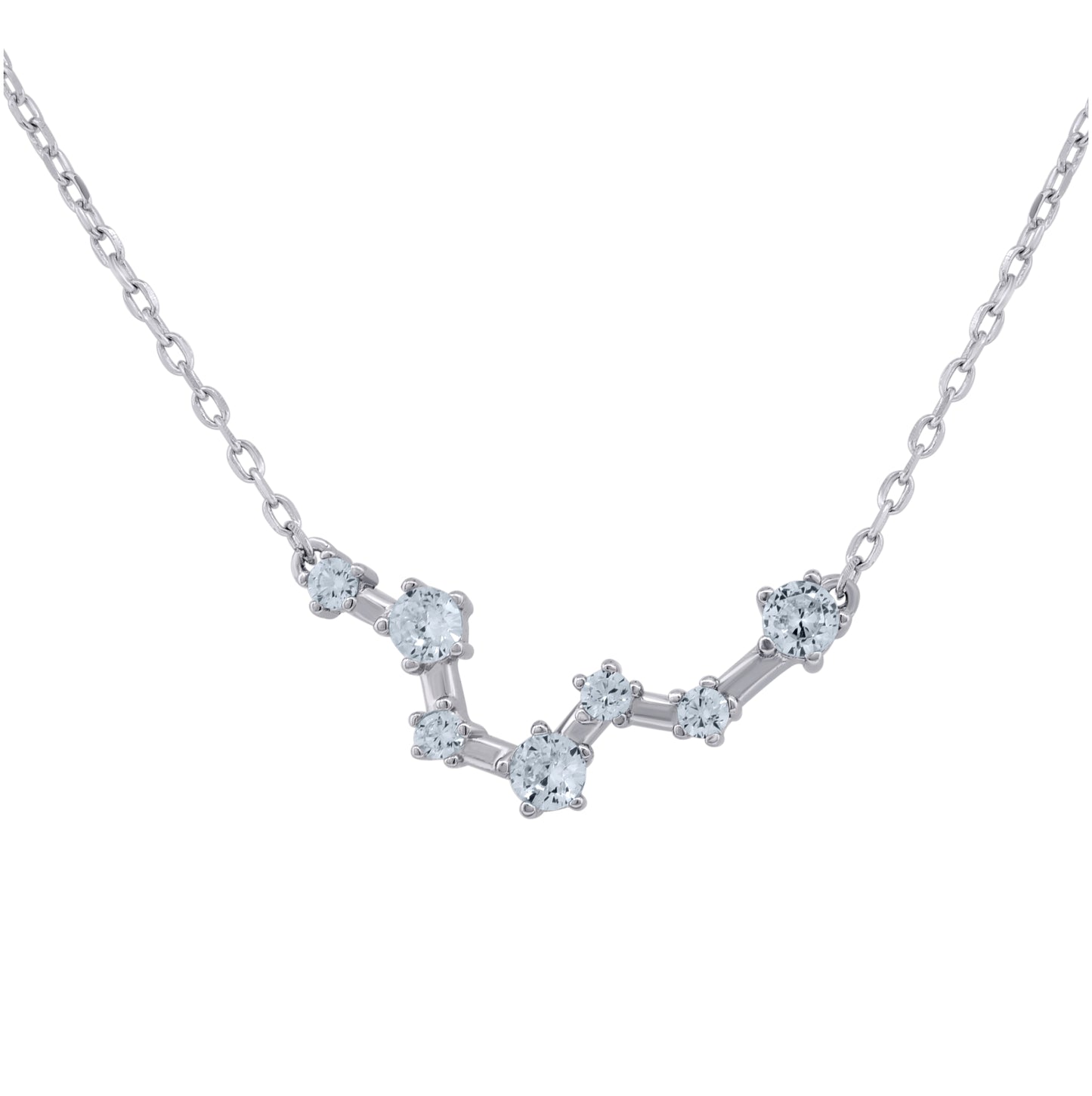 Sterling Silver Unisex Cubic-Zirconia Zodiac Sign Rolo Link Necklace 18 Inches