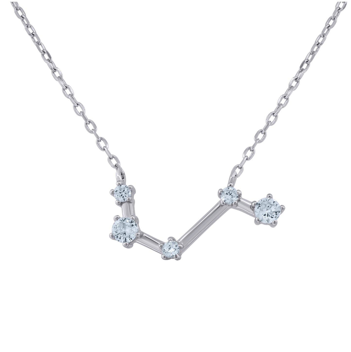Sterling Silver Unisex Cubic-Zirconia Zodiac Sign Rolo Link Necklace 18 Inches