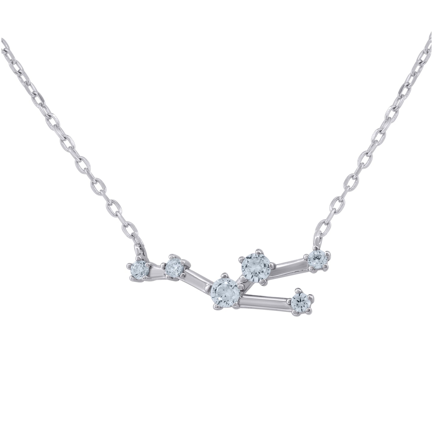 Sterling Silver Unisex Cubic-Zirconia Zodiac Sign Rolo Link Necklace 18 Inches