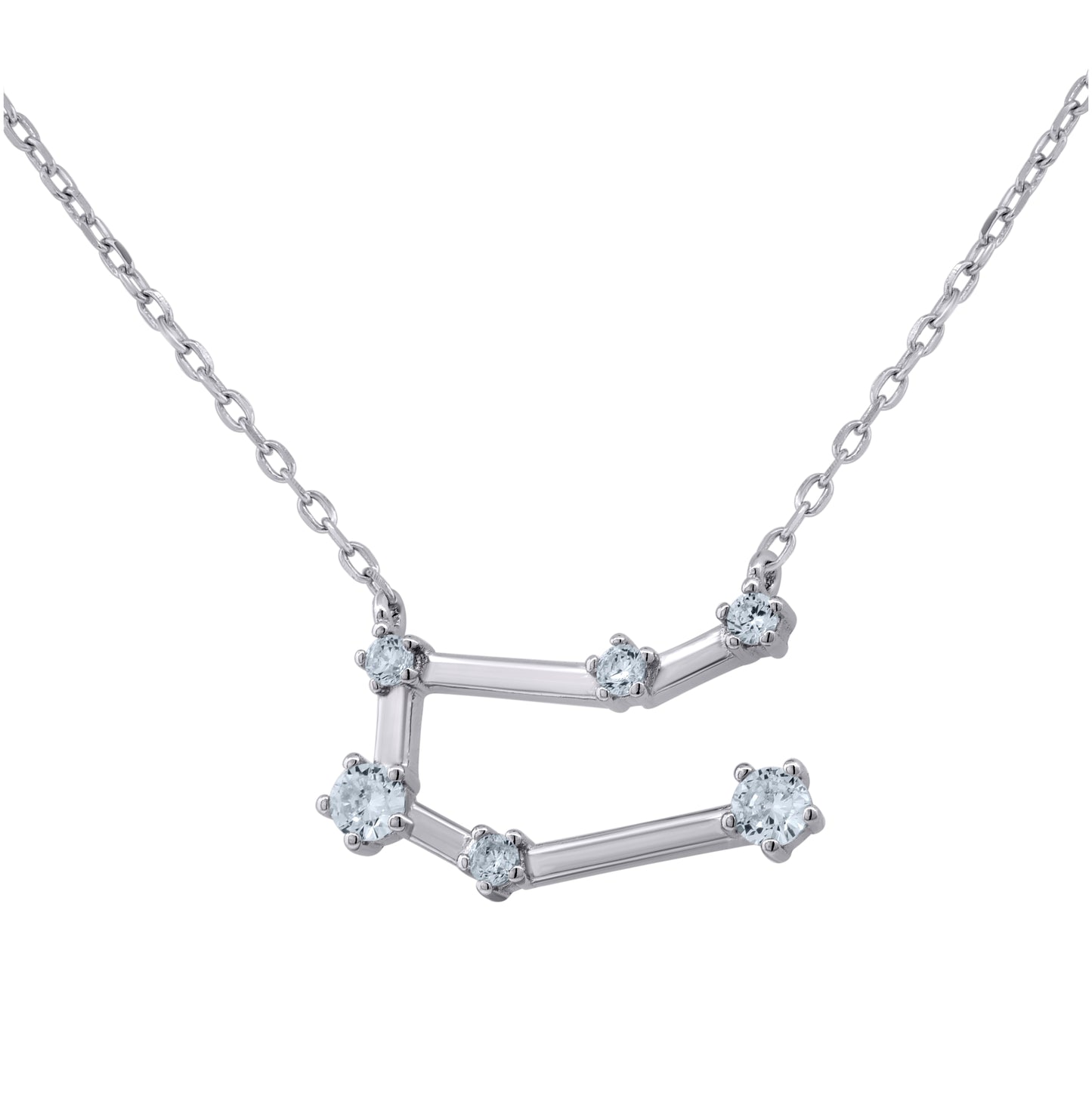 Sterling Silver Unisex Cubic-Zirconia Zodiac Sign Rolo Link Necklace 18 Inches