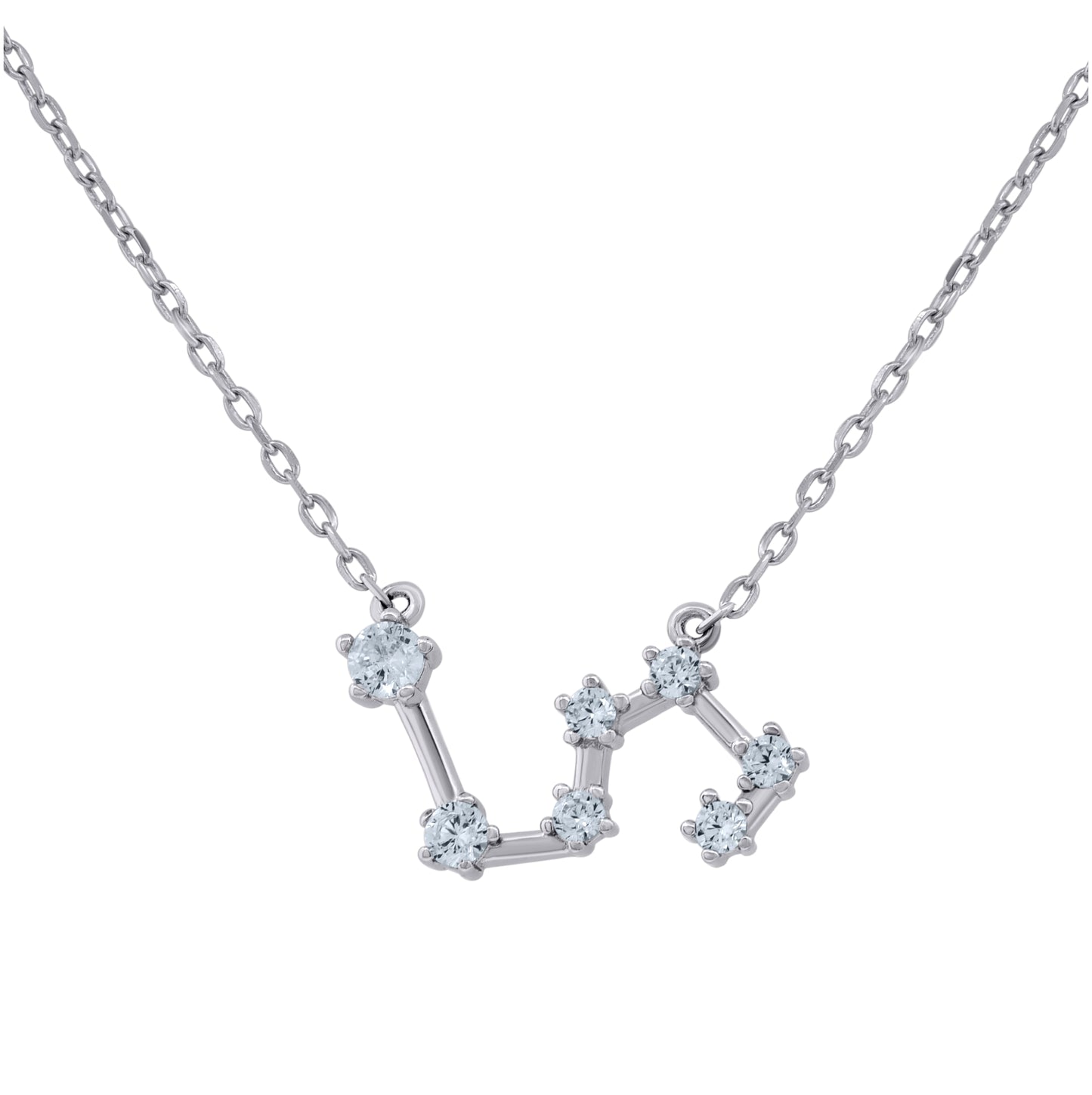 Sterling Silver Unisex Cubic-Zirconia Zodiac Sign Rolo Link Necklace 18 Inches