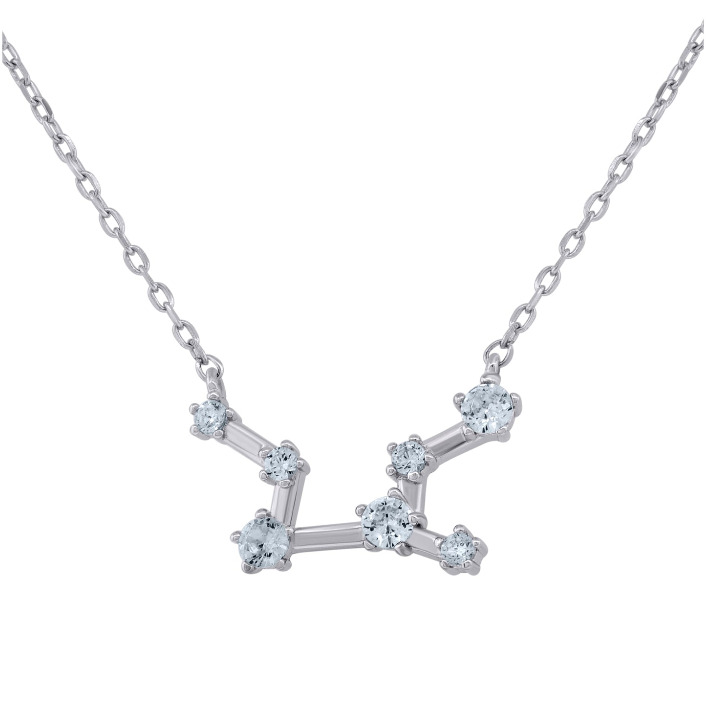 Sterling Silver Unisex Cubic-Zirconia Zodiac Sign Rolo Link Necklace 18 Inches