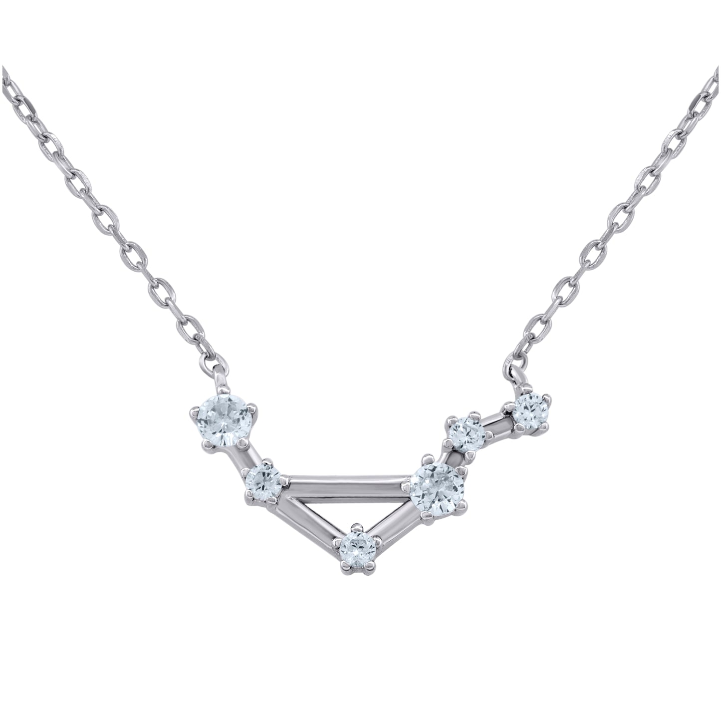 Sterling Silver Unisex Cubic-Zirconia Zodiac Sign Rolo Link Necklace 18 Inches