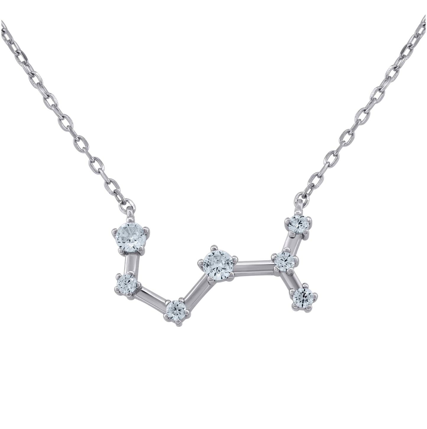Sterling Silver Unisex Cubic-Zirconia Zodiac Sign Rolo Link Necklace 18 Inches