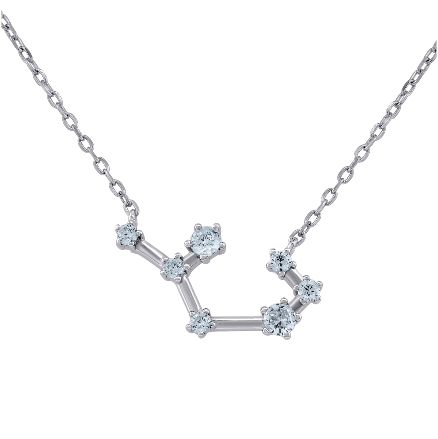 Sterling Silver Unisex Cubic-Zirconia Zodiac Sign Rolo Link Necklace 18 Inches