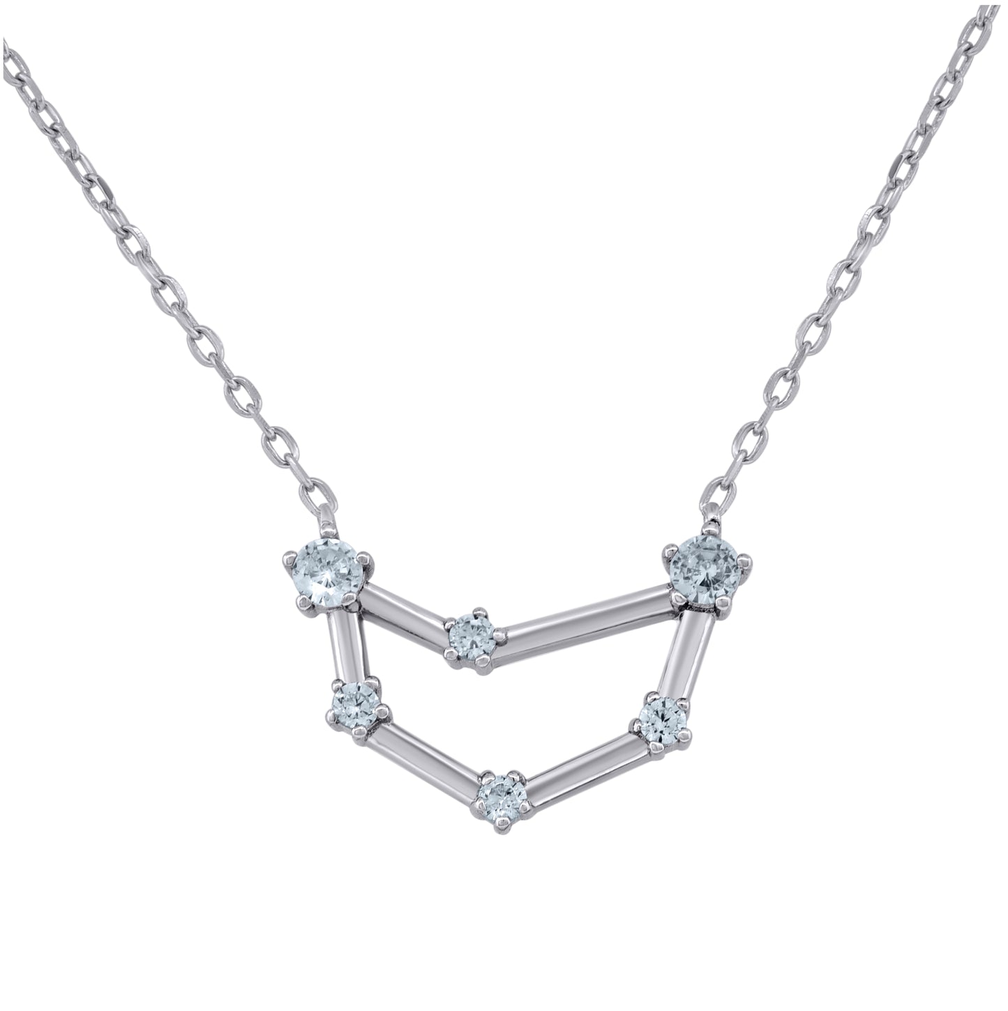 Sterling Silver Unisex Cubic-Zirconia Zodiac Sign Rolo Link Necklace 18 Inches