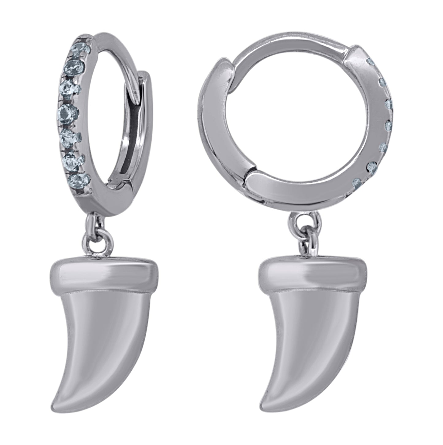 Sterling Silver Unisex Cubic-Zirconia Tusk Fashion Dangle Hoop Earrings