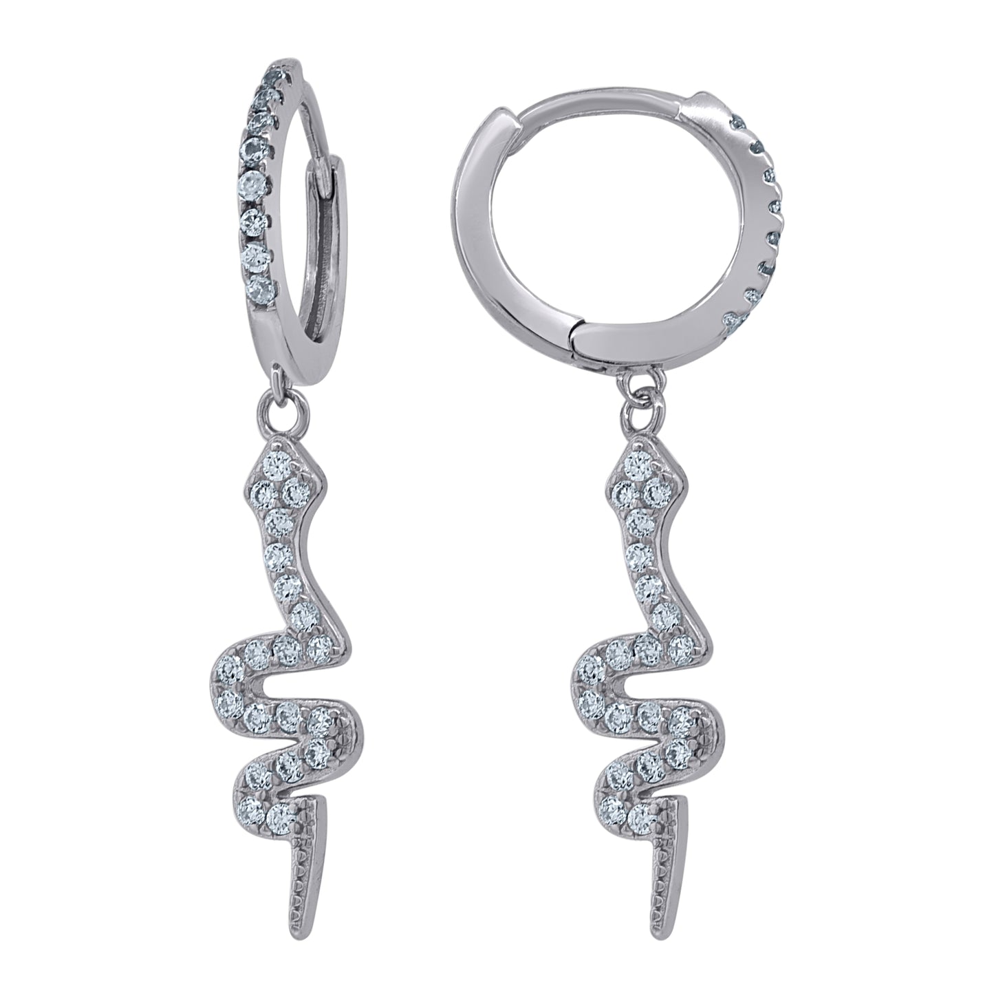 Sterling Silver Womens Cubic-Zirconia Snake Wildlife Dangle Hoop Earrings