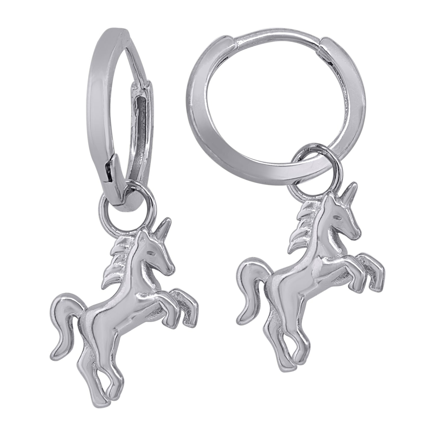 Sterling Silver Unisex Horse Animal Dangle Hoop Earrings