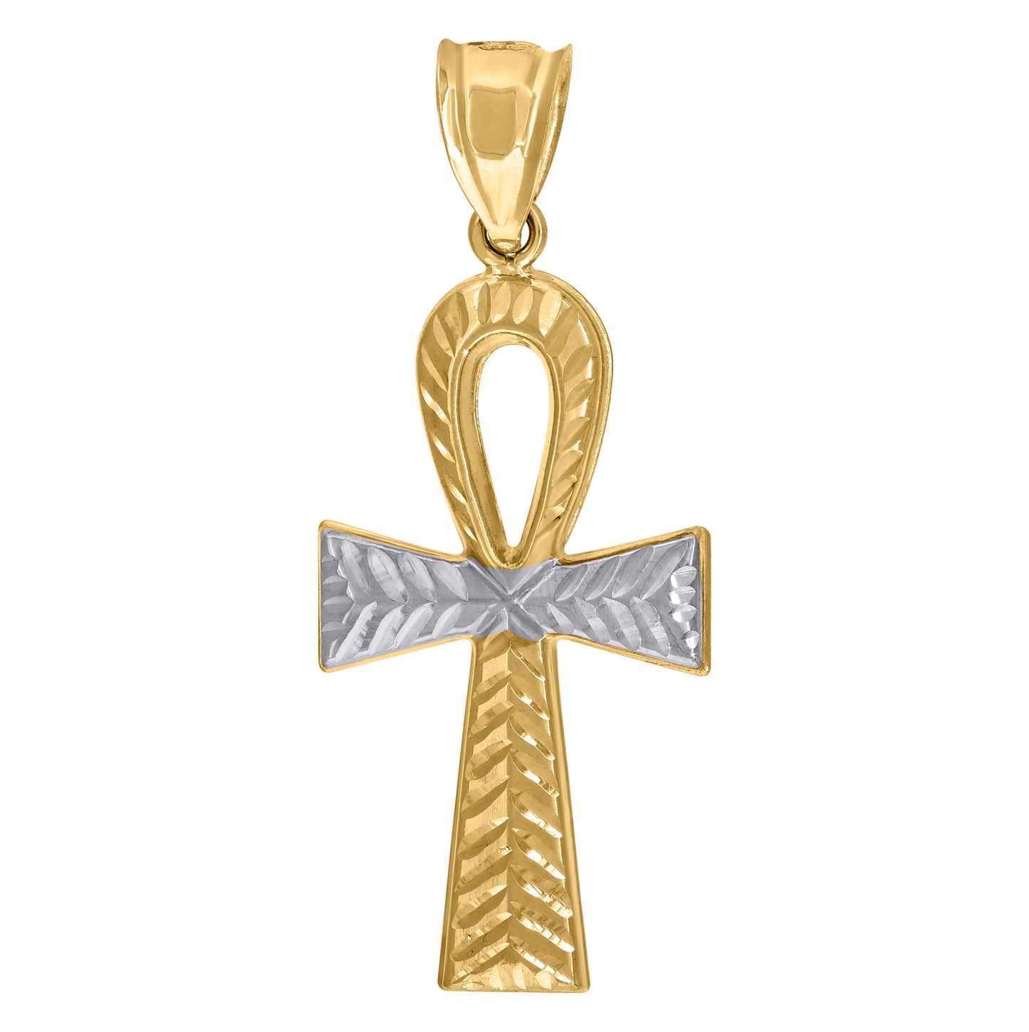 10K Two-Tone Gold Mens Religious Ankh Cross Pendant
