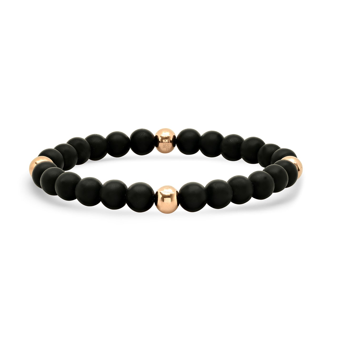 Stainless Steel Yellow-tone Unisex Black Beads Stretchable Bracelet