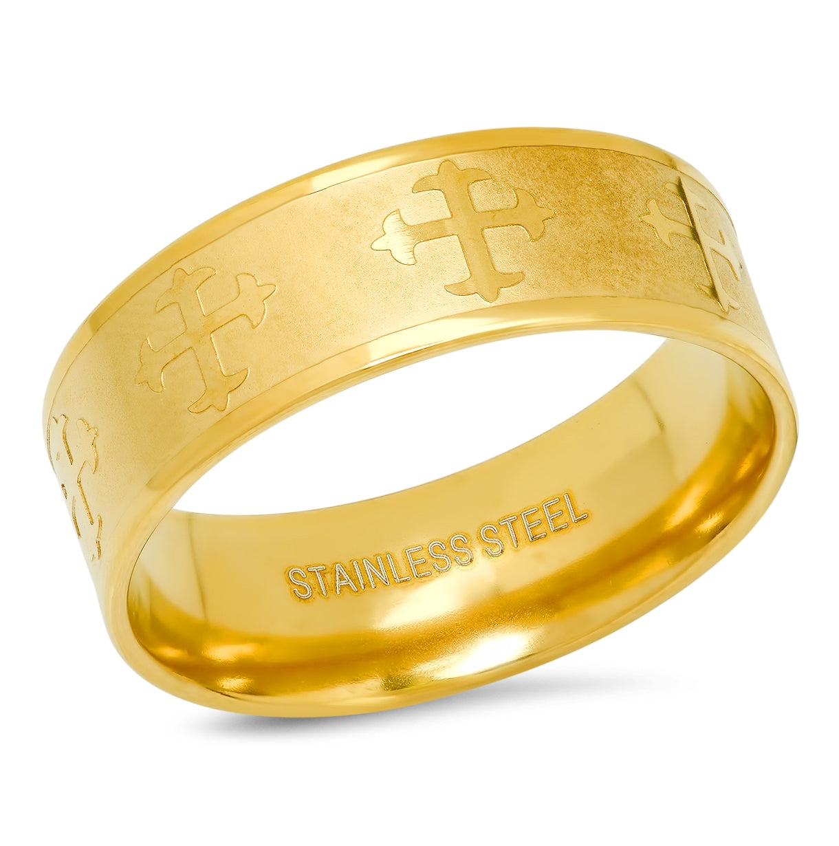 Stainless Steel Mens Yellow Cross Religious Bridal Anniversary Wedding Engagement Band Ring
