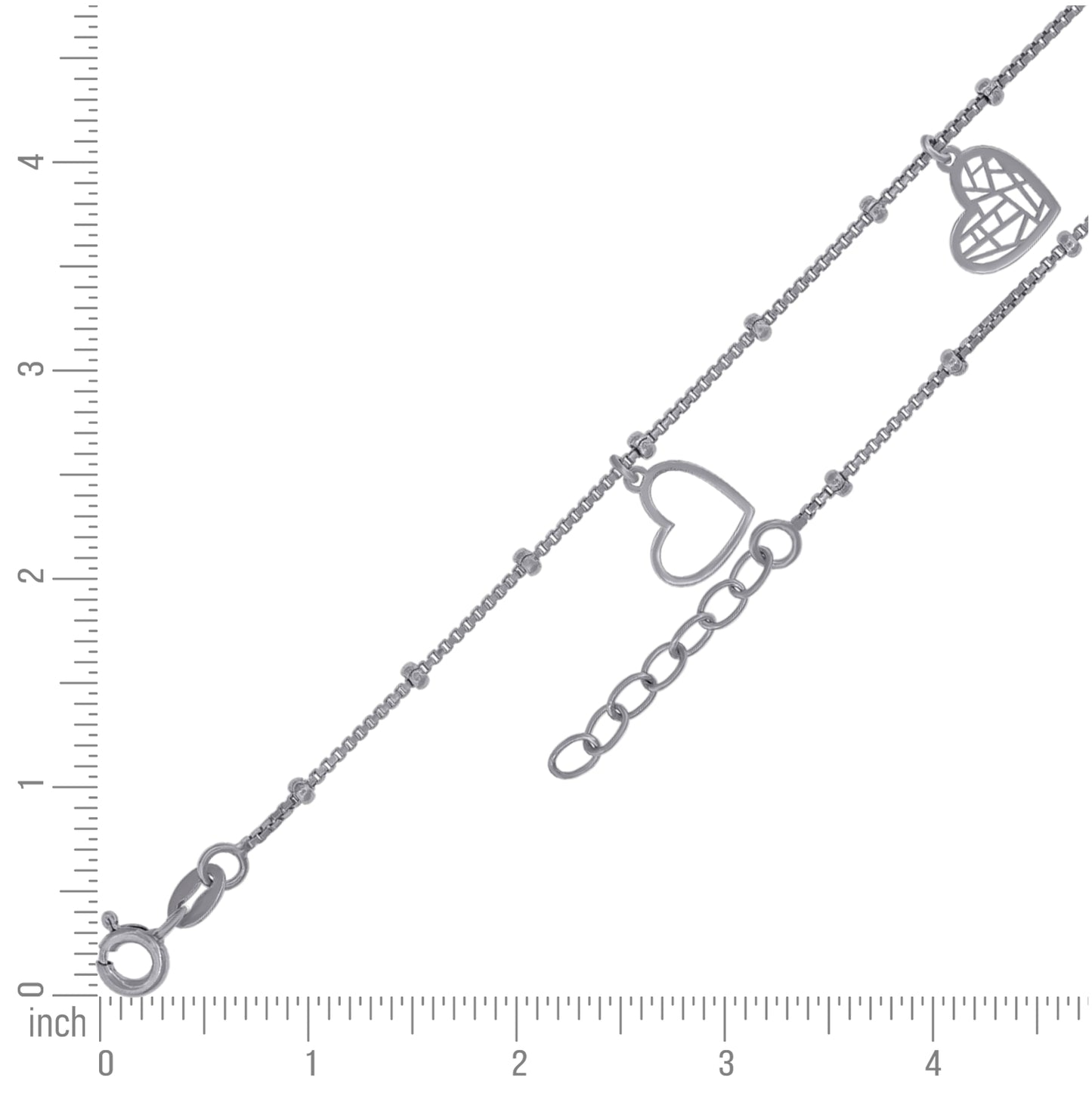 Sterling Silver Women Heart Charms Anklet Size 10 Inches