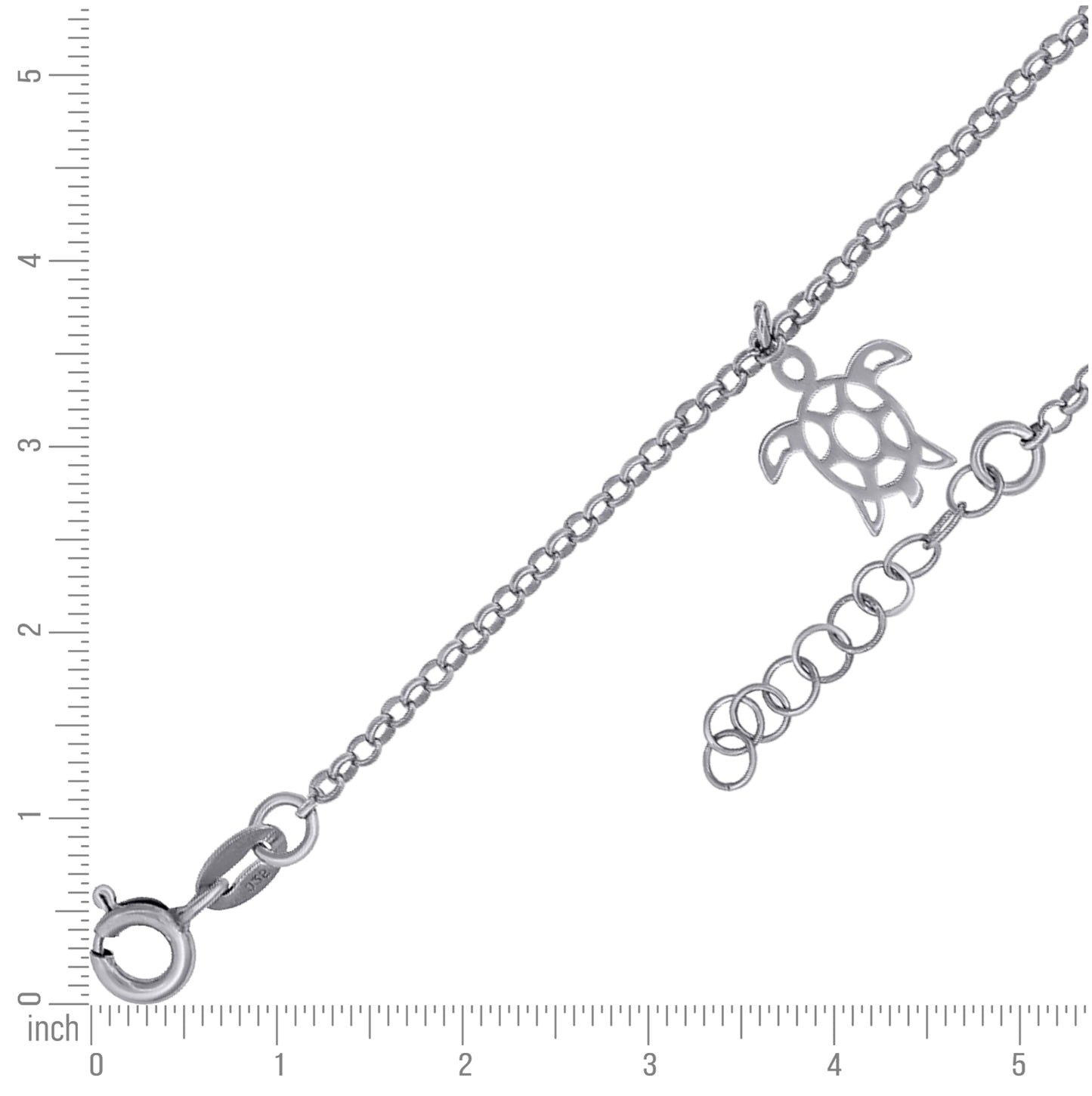 Sterling Silver Womens Ocean Life Turtle Charms Anklet Size 10 Inches