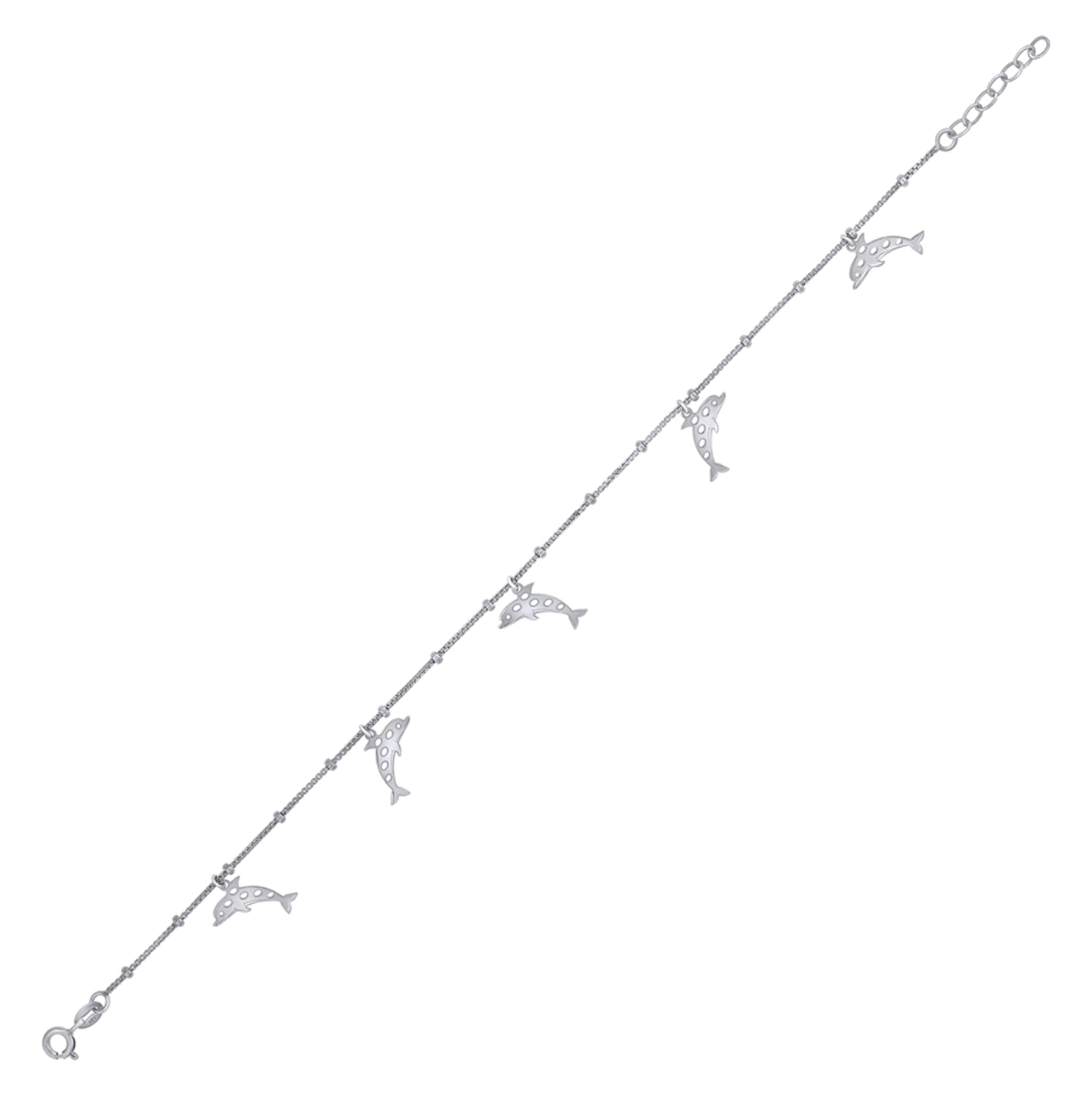 Sterling Silver Womens Jumping Dolphins Charms Anklet Size 10 Inches