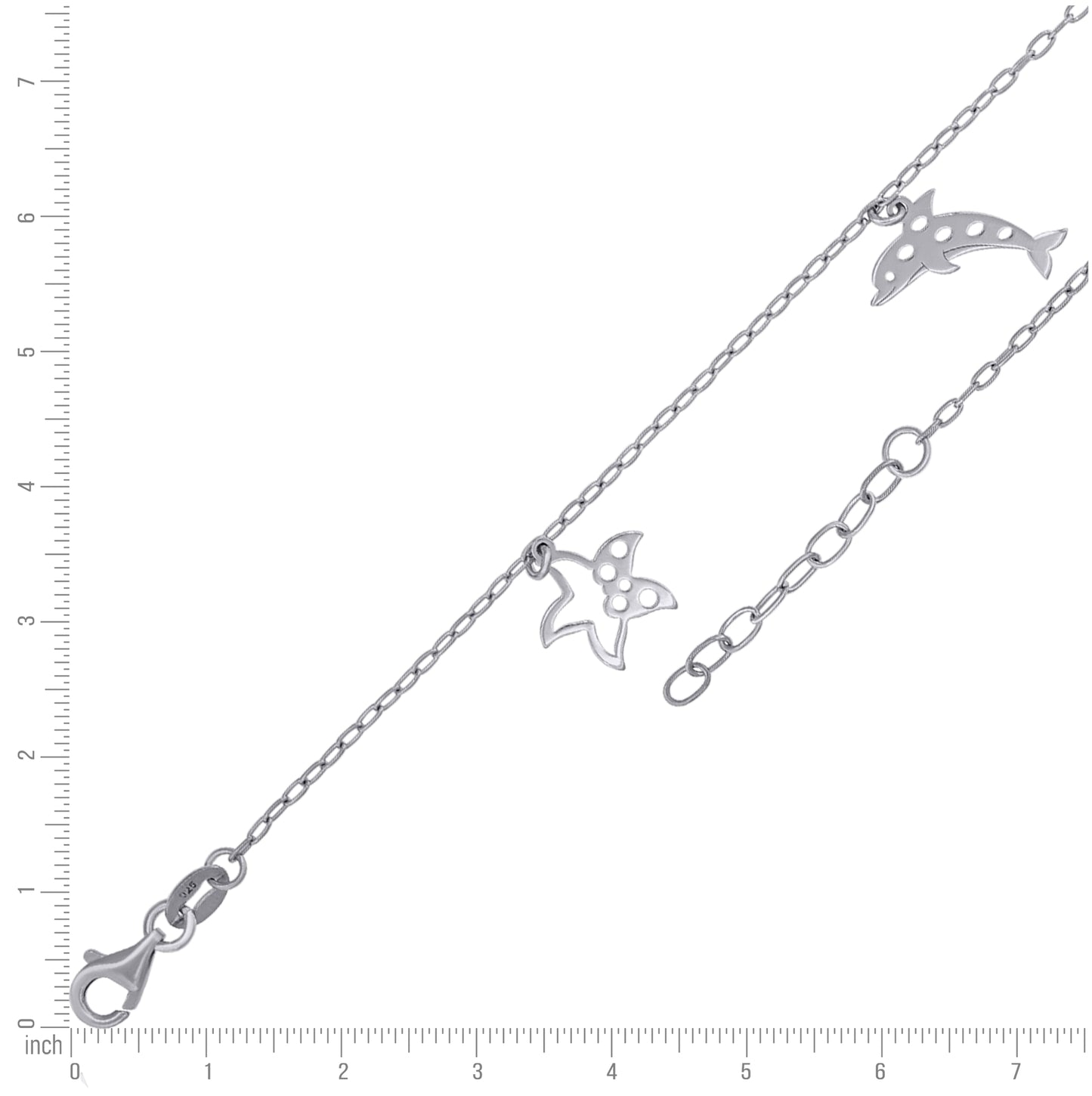 Sterling Silver Womens Ocean Life Charms Anklet Size 10 Inches