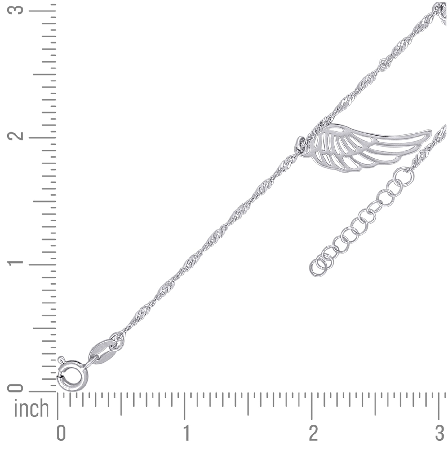 Sterling Silver Womens Angel Wing Charm Anklet Size 10 Inches