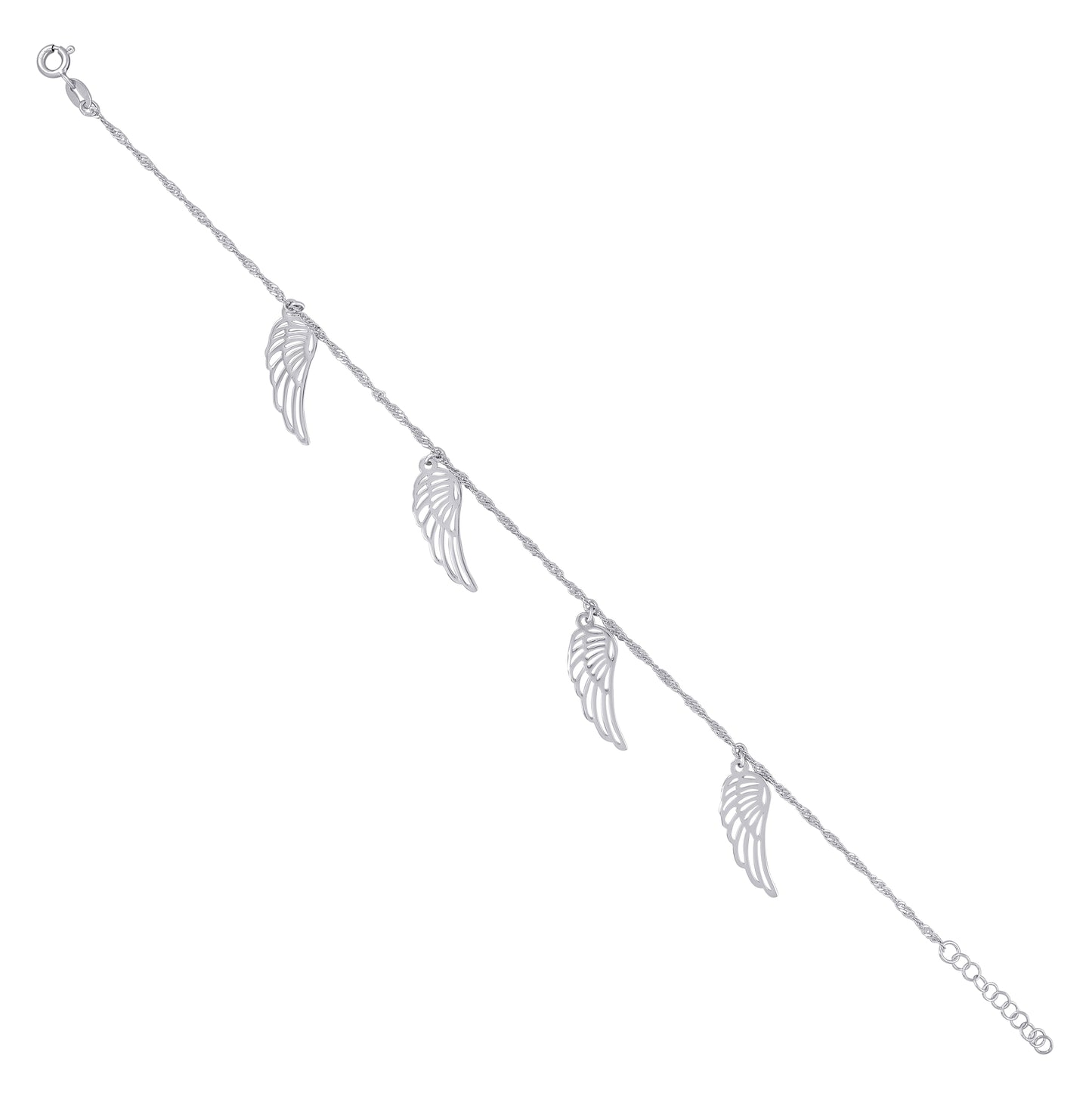 Sterling Silver Womens Angel Wing Charm Anklet Size 10 Inches