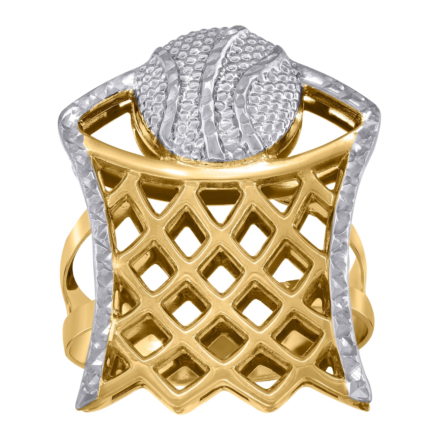 10K Two-Tone Gold Mens Basketball Sports Ring