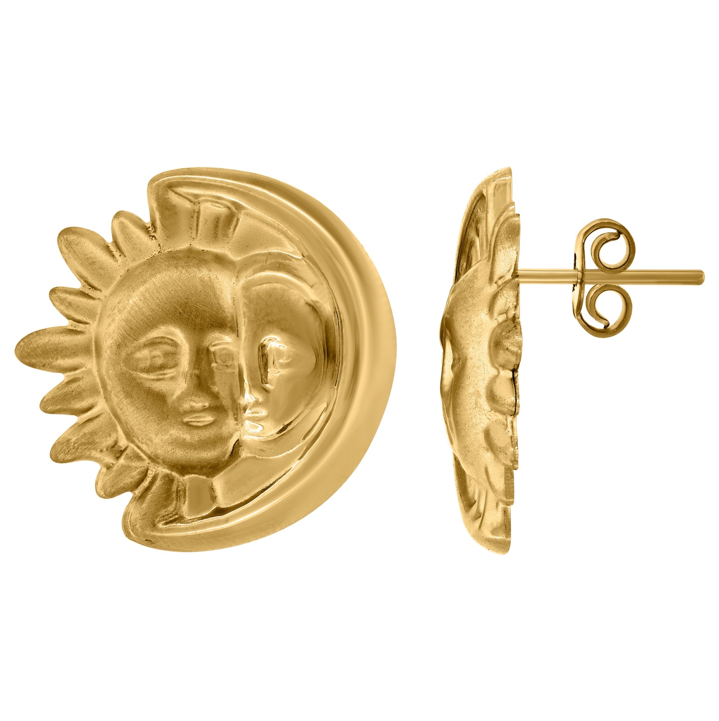 10K Yellow Gold Womens Day To Night Sun & Moon Stud Earrings