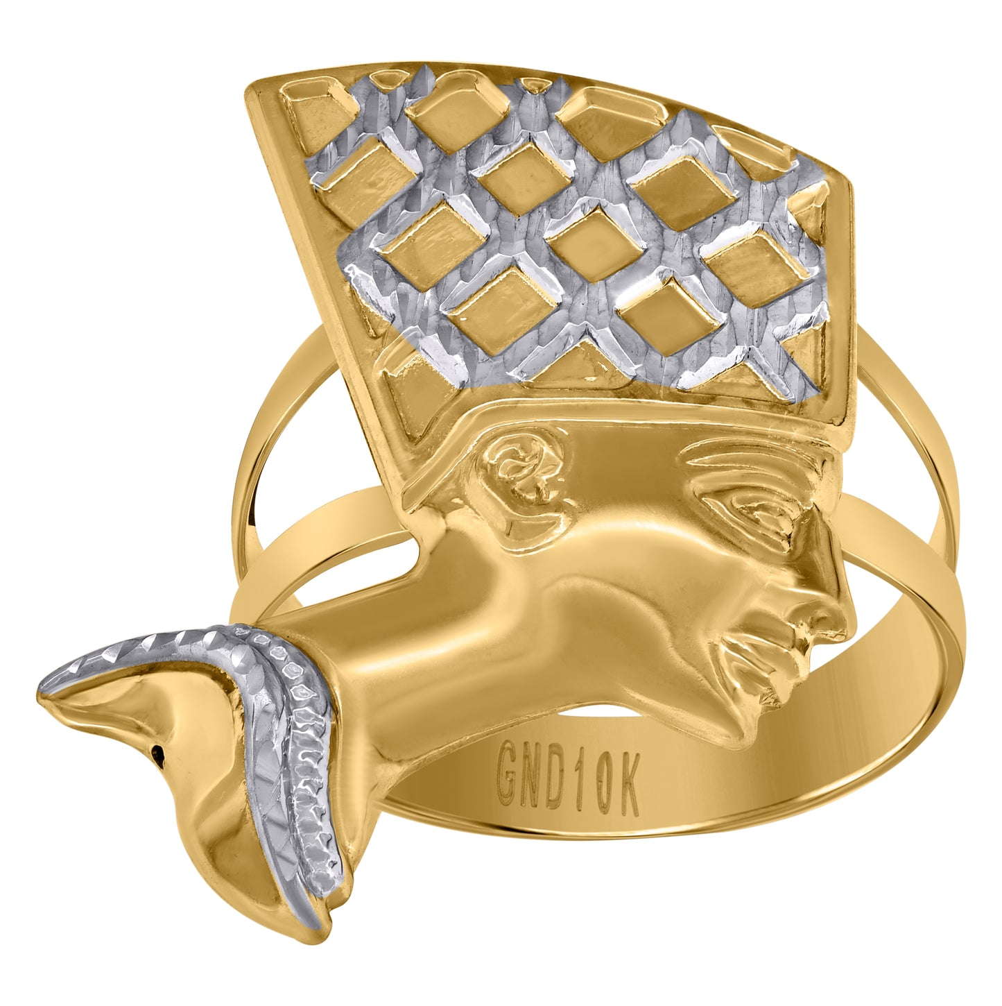 10K Two-Tone Gold Mens Nefertiti Egyptian Ring