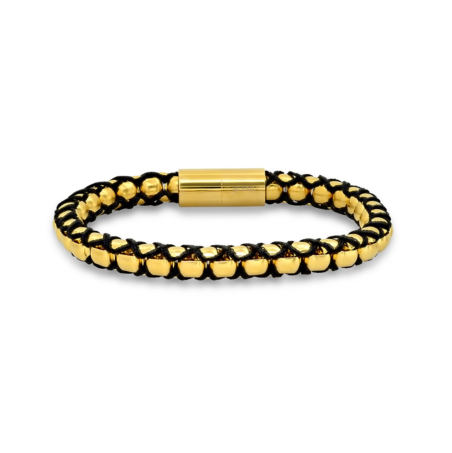 Stainless Steel Yellow-tone Unisex Beaded Fashion Bracelet With Magnetic Clasp