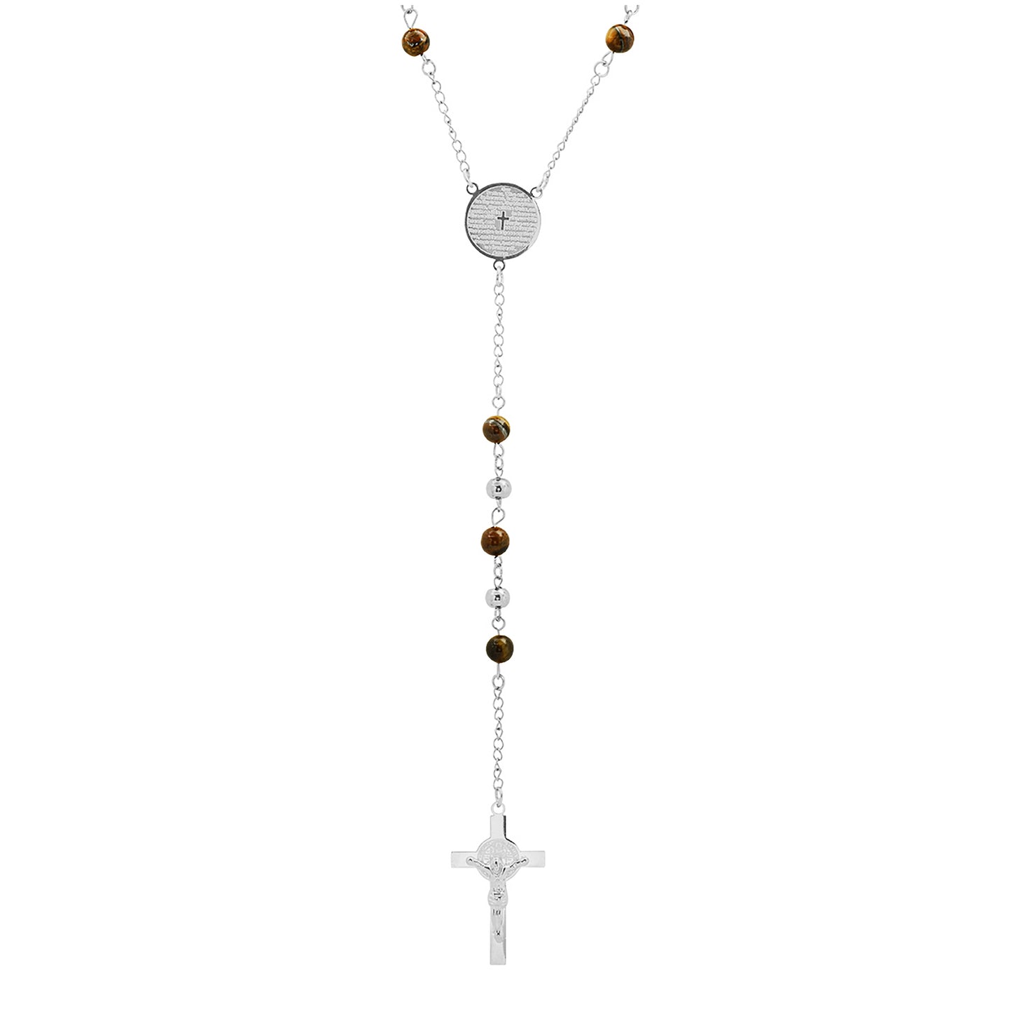 Stainless Steel Mens Rosary Religious Necklace