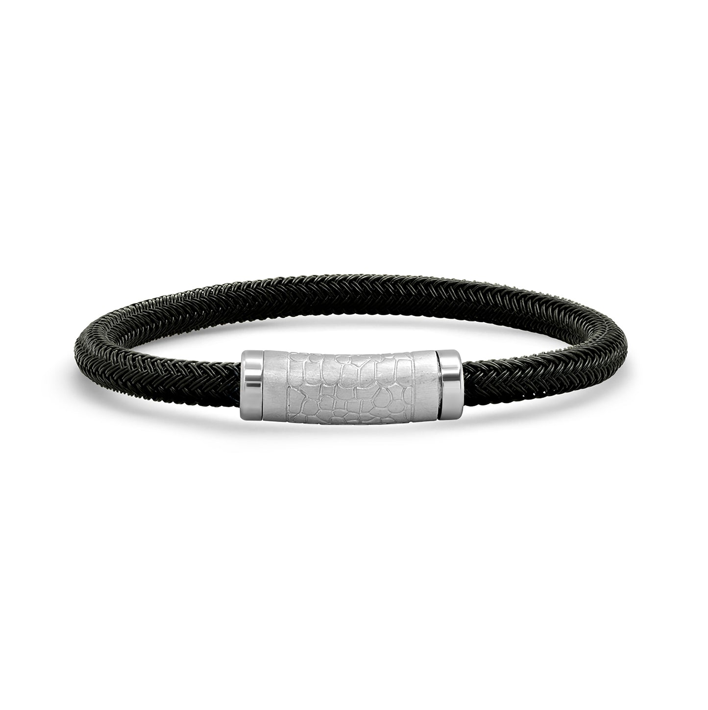 Stainless Steel Mens Black -Tone Nugget Textured Fashion Bracelet