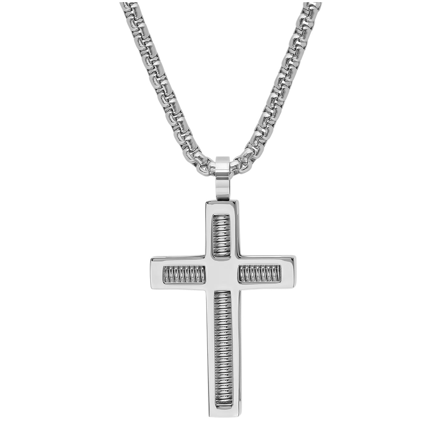 Stainless Steel Mens Cross Religious Necklace